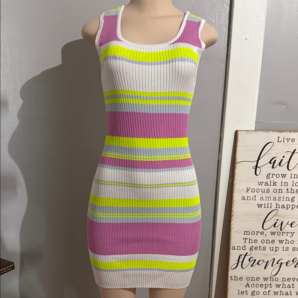 Striped Sleeveless Dress - Pink, White, Yellow
